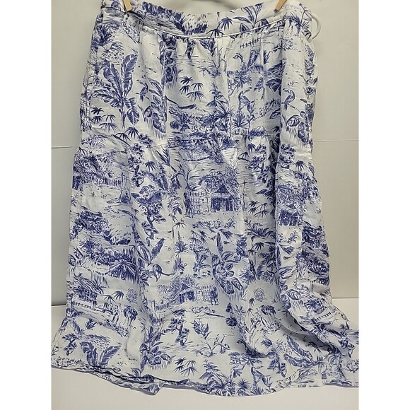 Joie Womens Blue White Floral Tropical 100% Linen Maxi Skirt Pull On Pockets XL - Picture 1 of 13